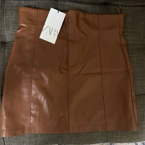 Zara Women's Tan Leather Mini Skirt